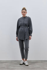 Epauletted Women's Shirt Gray
