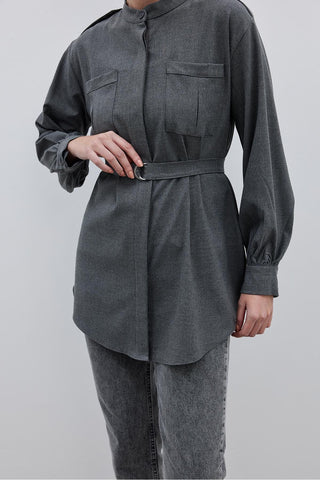 Apoletli Kadın Gömlek Gri - Fahhar Design