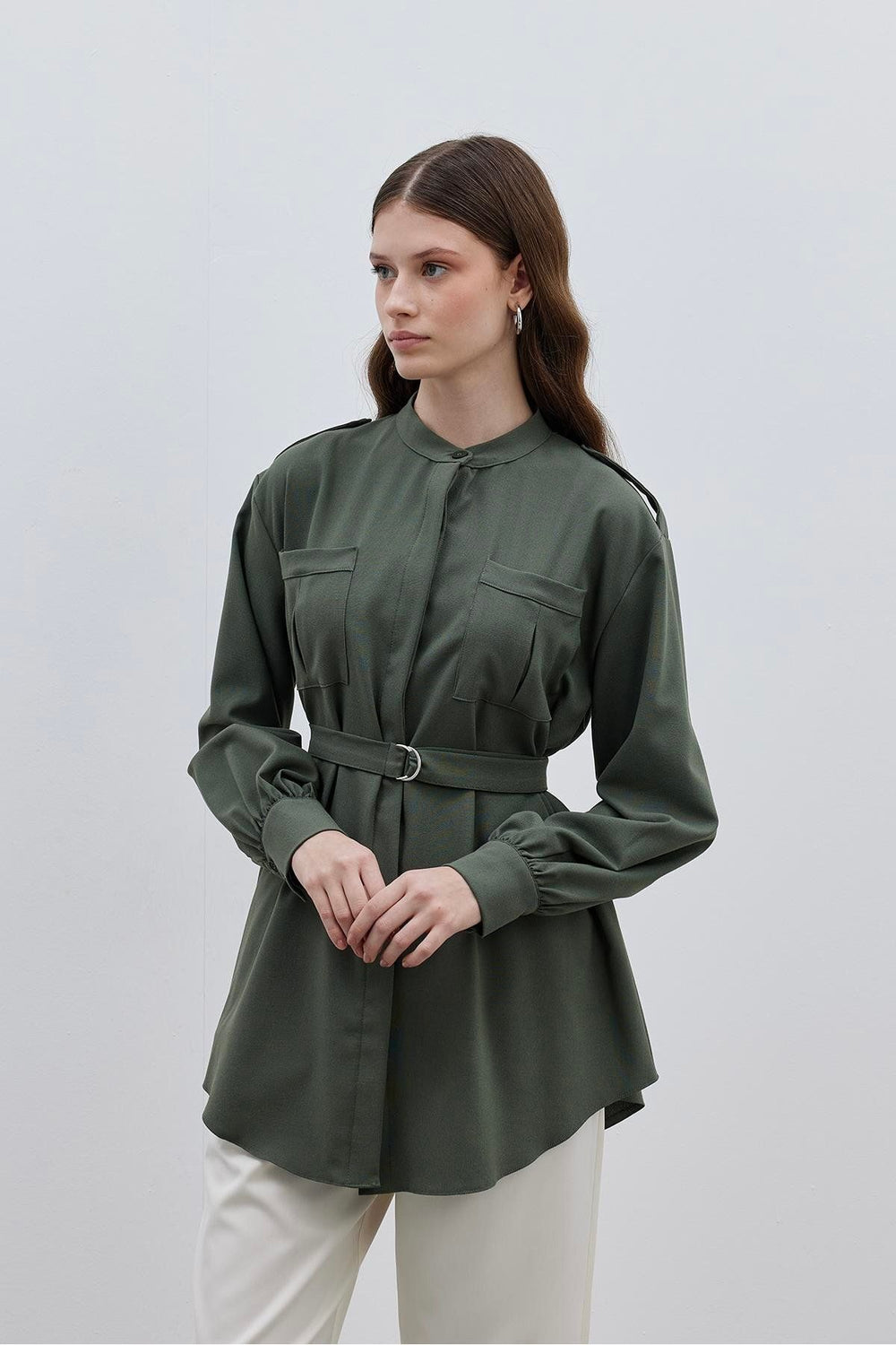 Epauletted Women's Shirt Khaki