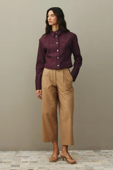 Asimetrik Dikişli Denim Ceket Bordo