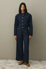 Asimetrik Dikişli Denim Ceket Lacivert