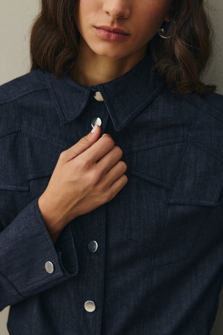 Asymmetrical Stitched Denim Jacket Navy Blue