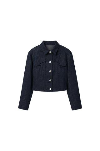 Asimetrik Dikişli Denim Ceket Lacivert