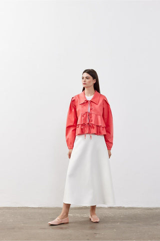 Bağcık Detaylı Kadın Kimono Ceket Nar Çiçeği Kırmızı