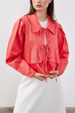 Bağcık Detaylı Kadın Kimono Ceket Nar Çiçeği Kırmızı