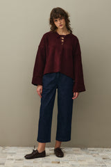 Bağcık Detaylı Kazak Bordo