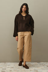 Bağcık Detaylı Kazak Kahverengi