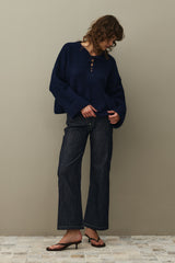 Bağcık Detaylı Kazak Lacivert