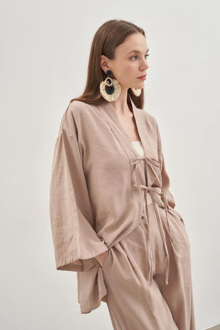 Bağcık Detaylı Takım Bej - Fahhar Design