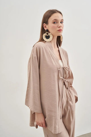 Bağcık Detaylı Takım Bej - Fahhar Design