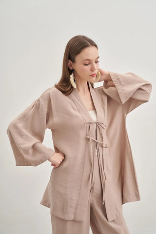 Bağcık Detaylı Takım Bej - Fahhar Design