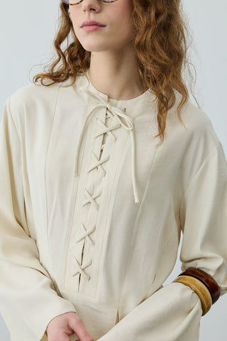 Bağcık Detaylı Üst Ekru