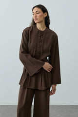 Bağcık Detaylı Üst Kahverengi