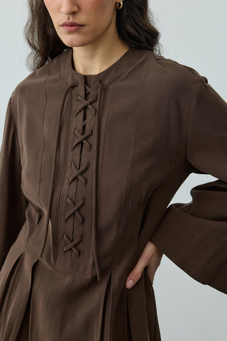 Bağcık Detaylı Üst Kahverengi