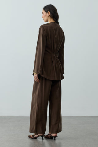 Bağcık Detaylı Üst Kahverengi