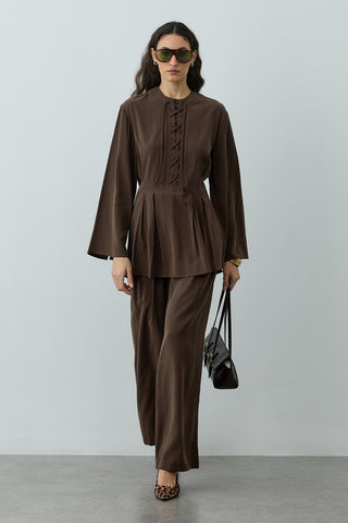 Bağcık Detaylı Üst Kahverengi