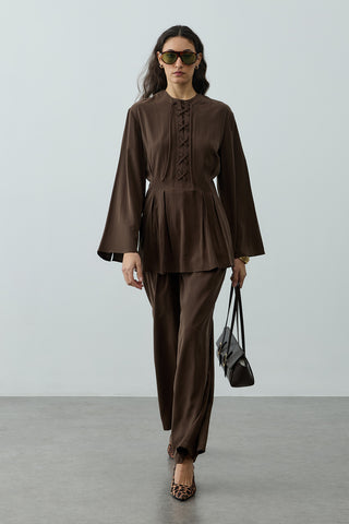 Bağcık Detaylı Üst Kahverengi