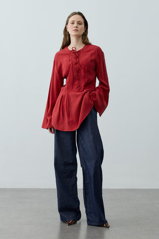 Bağcık Detaylı Üst Kırmızı
