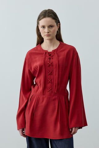 Bağcık Detaylı Üst Kırmızı
