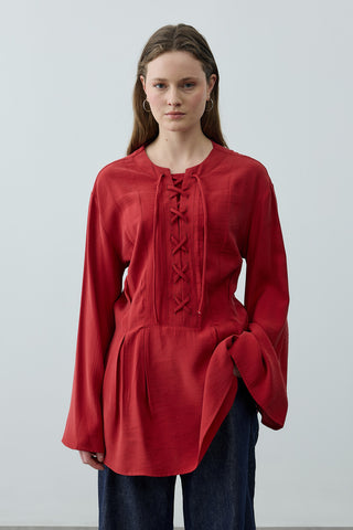 Bağcık Detaylı Üst Kırmızı