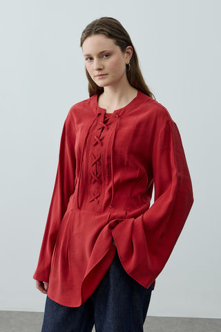 Bağcık Detaylı Üst Kırmızı
