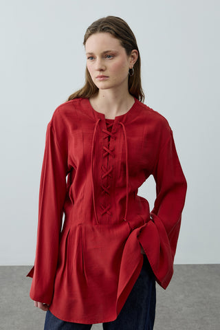 Bağcık Detaylı Üst Kırmızı