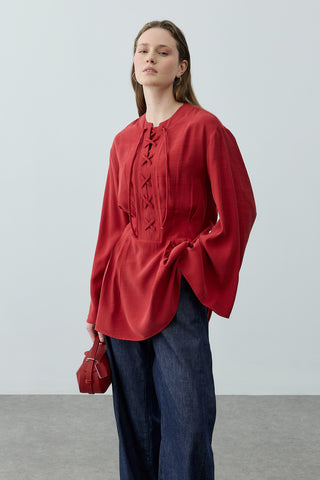 Bağcık Detaylı Üst Kırmızı