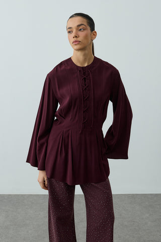 Bağcık Detaylı Üst Mürdüm