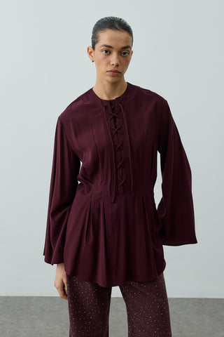 Bağcık Detaylı Üst Mürdüm