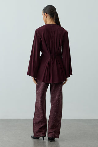 Bağcık Detaylı Üst Mürdüm