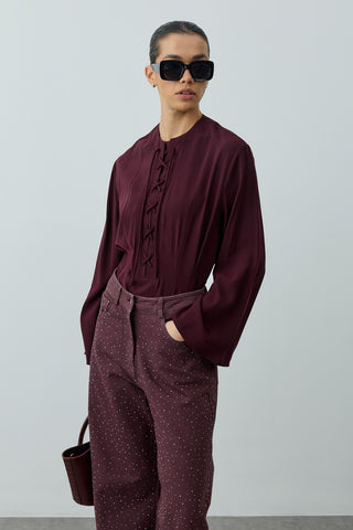 Bağcık Detaylı Üst Mürdüm