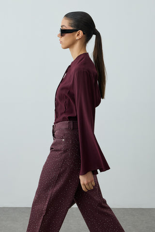 Bağcık Detaylı Üst Mürdüm