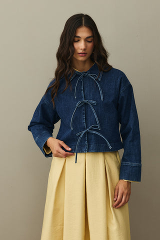 Bağcıklı Denim Ceket Koyu Mavi