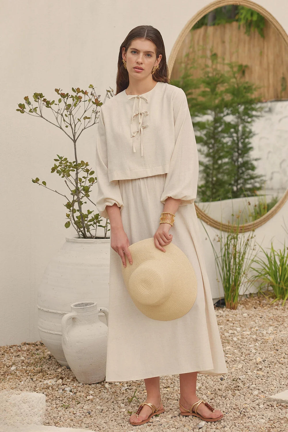 Lace-Up Skirt Set Beige