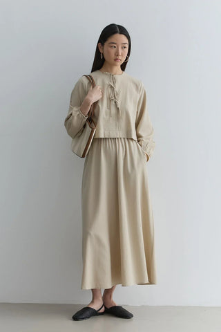 Bağcıklı Etek Takım Koyu Bej - Fahhar Design