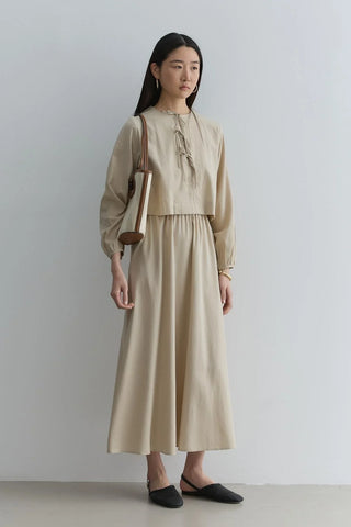 Bağcıklı Etek Takım Koyu Bej - Fahhar Design