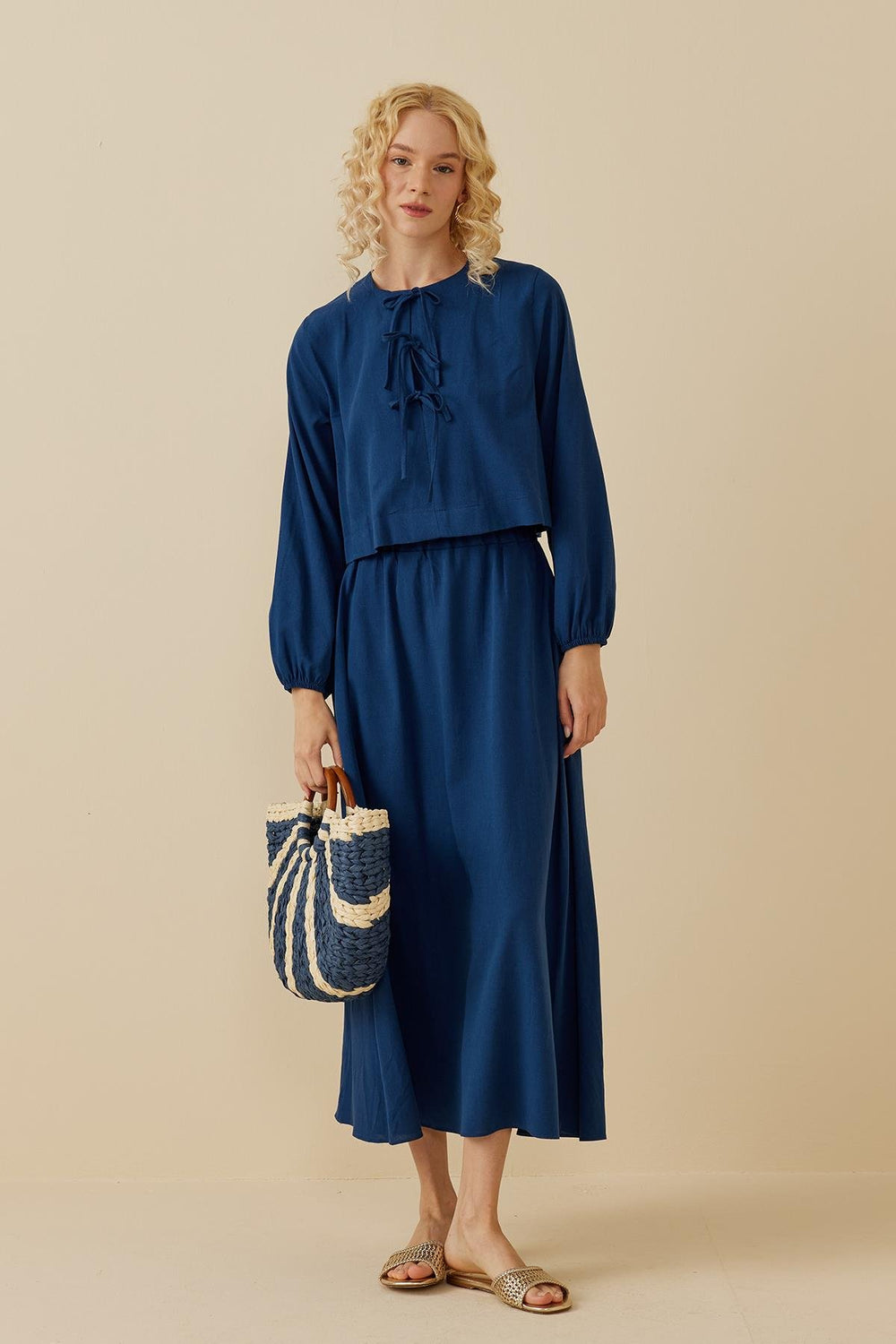 Lace-Up Skirt Set Blue