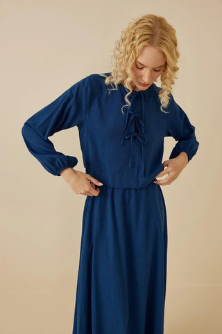 Bağcıklı Etek Takım Mavi - Fahhar Design