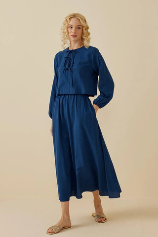 Bağcıklı Etek Takım Mavi - Fahhar Design