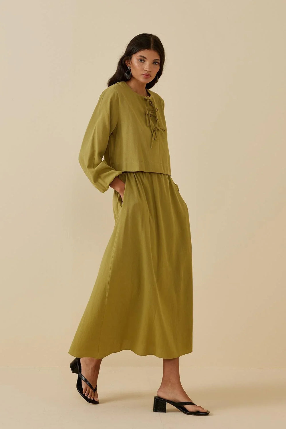 Lace-Up Skirt Set Green