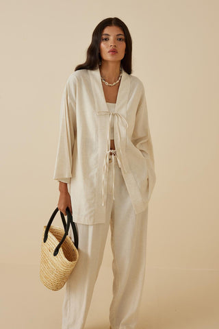 Laced Linen Suit Beige