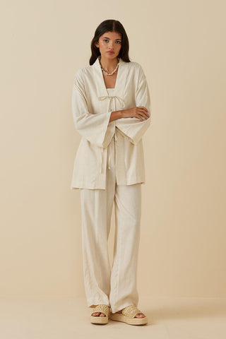 Laced Linen Suit Beige