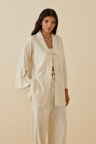 Laced Linen Suit Beige