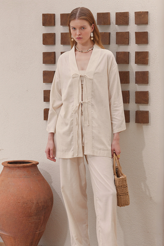 Laced Linen Suit Beige