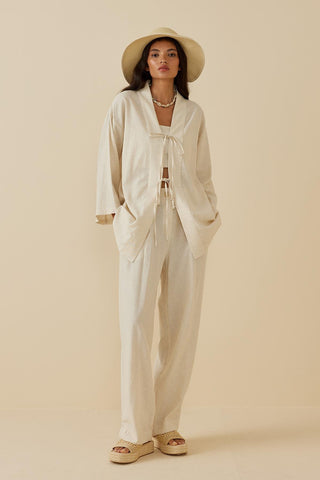Laced Linen Suit Beige