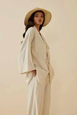 Bağcıklı Keten Takım Bej - Fahhar Design