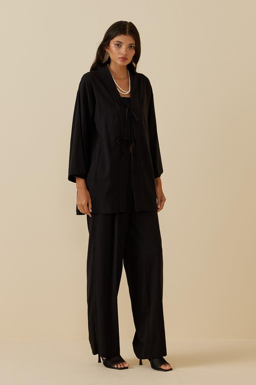 Laced Linen Suit Black
