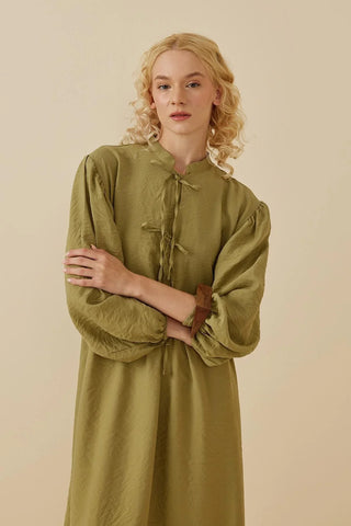 Bağcıklı Modal Elbise Açık Yeşil - Fahhar Design