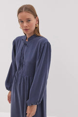 Bağcıklı Modal Elbise İndigo