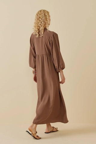 Bağcıklı Modal Elbise Kahverengi - Fahhar Design